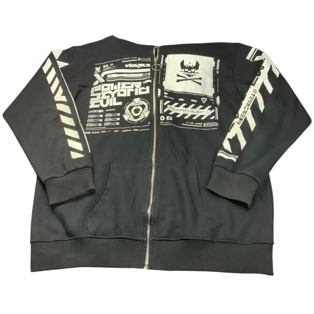NIEPCE Cyberpunk Techwear Hoodie Black Zip Up Japanese Graphic Streetwear